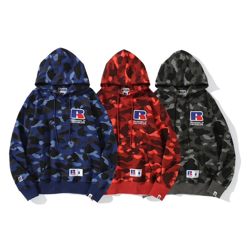 Bape x RUSSELL ATHLETIC Hoodie 6753 3 colors Green Blue Red
